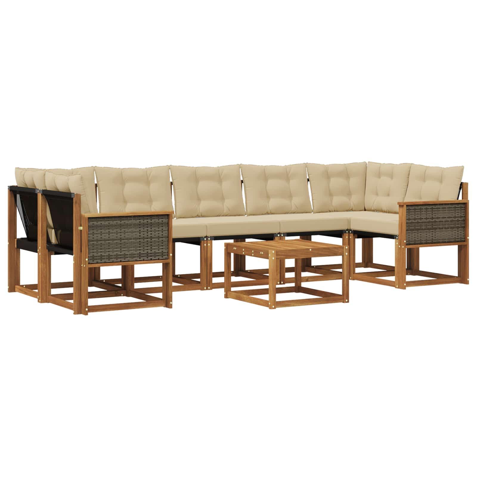 Udendørs Sofagruppe Med Pude 8 Dele - Naturlig og beige / Grå rattan