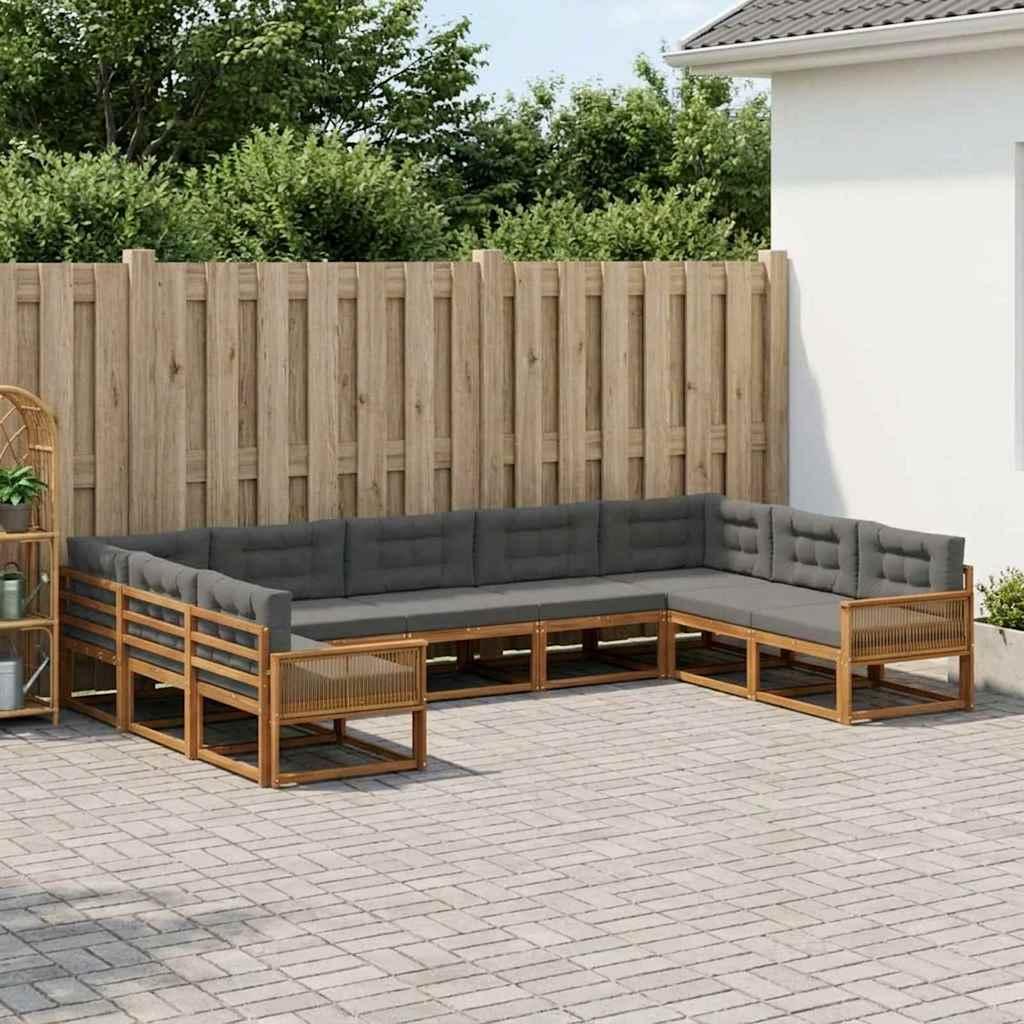 Udendørs Sofagruppe Med Pude 9 Dele - Naturlig og antracit / Kaffereb