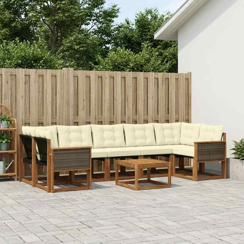 Udendørs Sofagruppe Med Pude 8 Dele - Natur og cremefarvet / Grå rattan