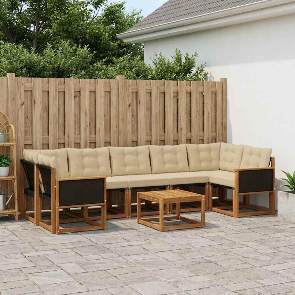 Udendørs Sofagruppe Med Pude 8 Dele - Naturlig og beige / Sort rattan