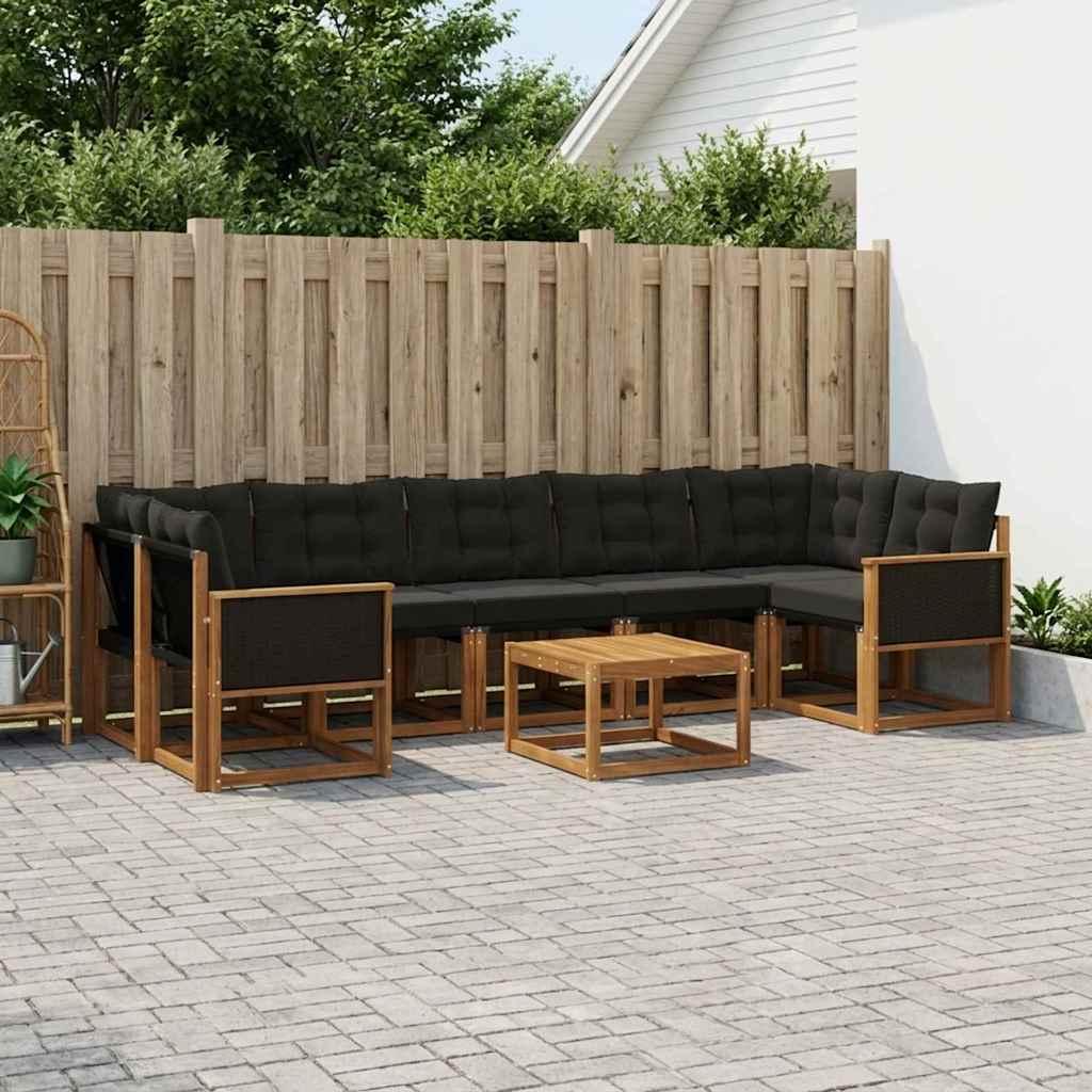 Udendørs Sofagruppe Med Pude 8 Dele - Naturfarvet og sort / Sort rattan