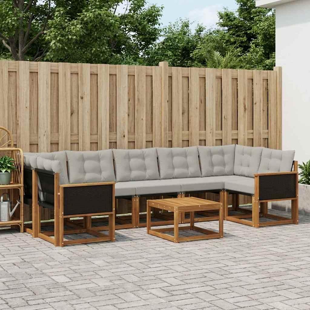 Udendørs Sofagruppe Med Pude 8 Dele - Naturfarvet og lysegrå / Sort rattan