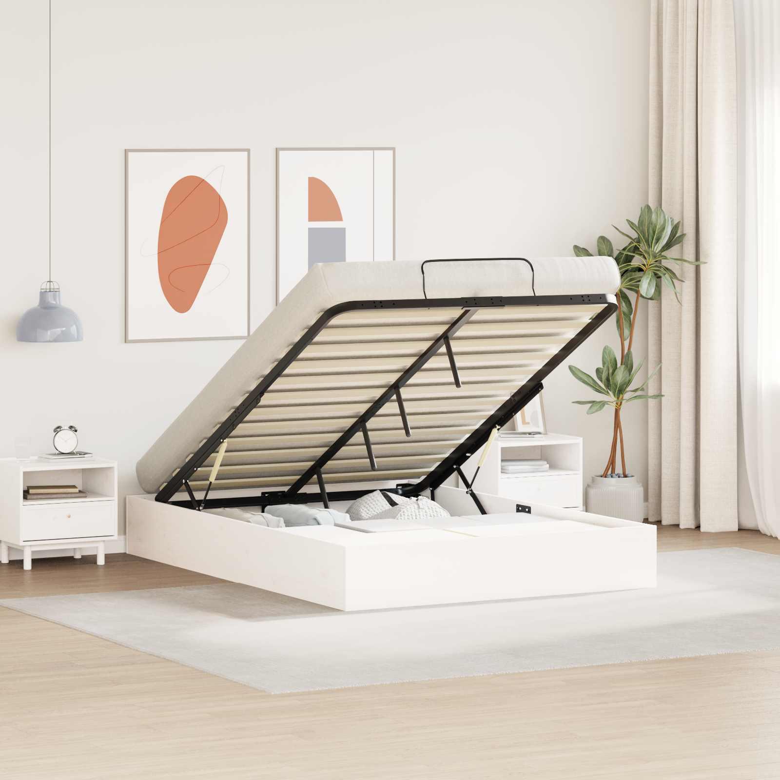 Otmansengestel med opbevaring Hvid 160 x 200 cm
