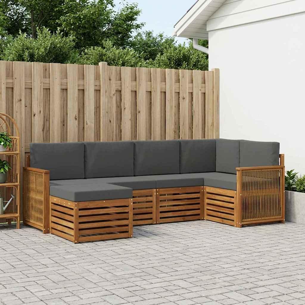 Sektionalsofa sæt til terrasse - 5 dele i akacietræ, naturlig/antracit med puder