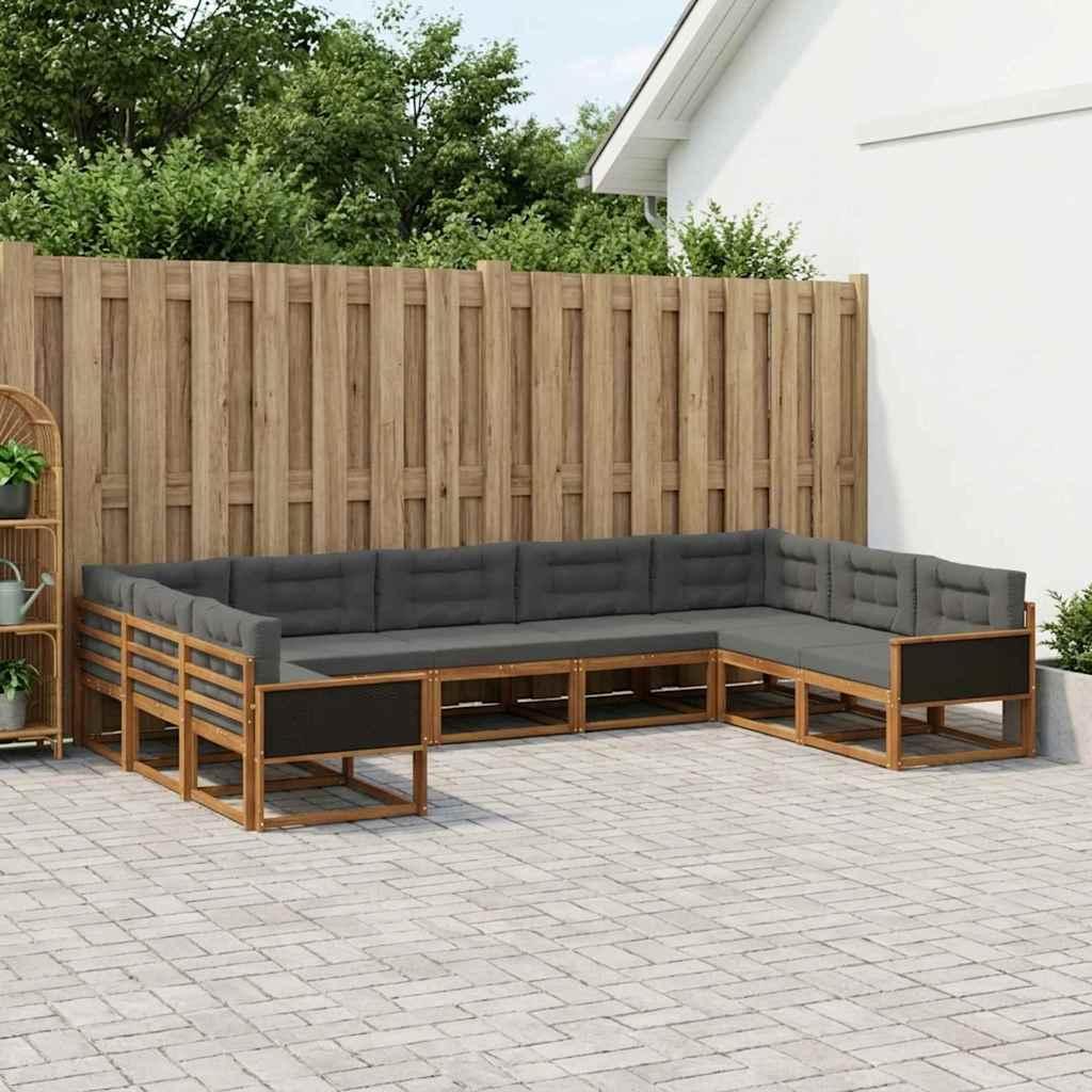 Udendørs Sofagruppe Med Pude 9 Dele - Naturlig og antracit / Sort rattan