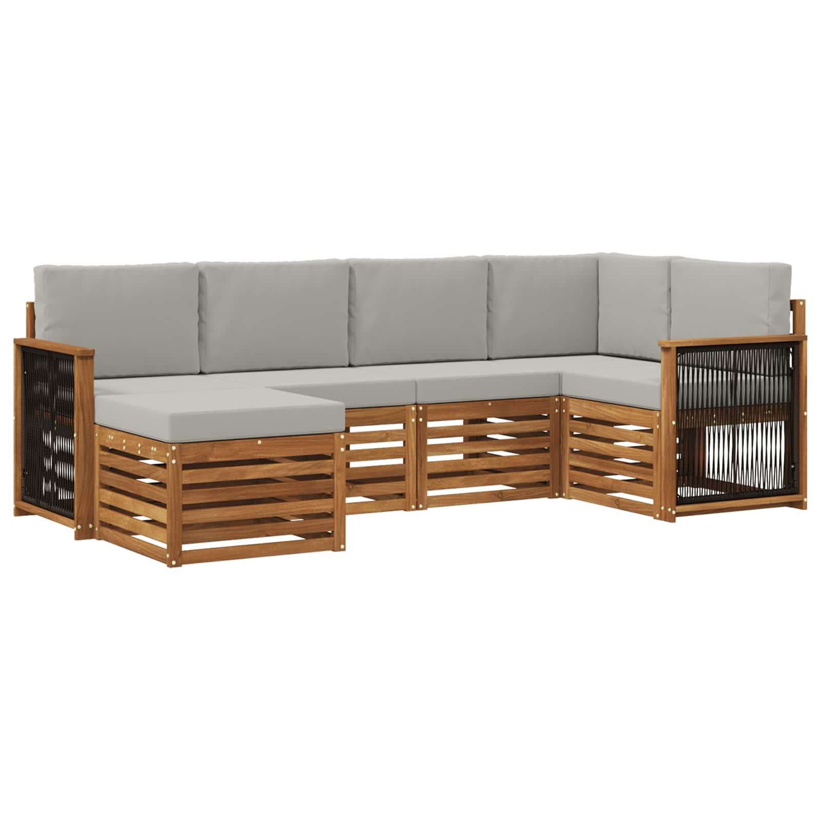 Sektionalsofa sæt til terrasse - 5 dele i akacietræ, natur/lysegrå