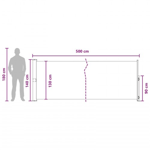 Udtrækkelig sidemarkise - gråbrun 500 × 140 cm i polyester
