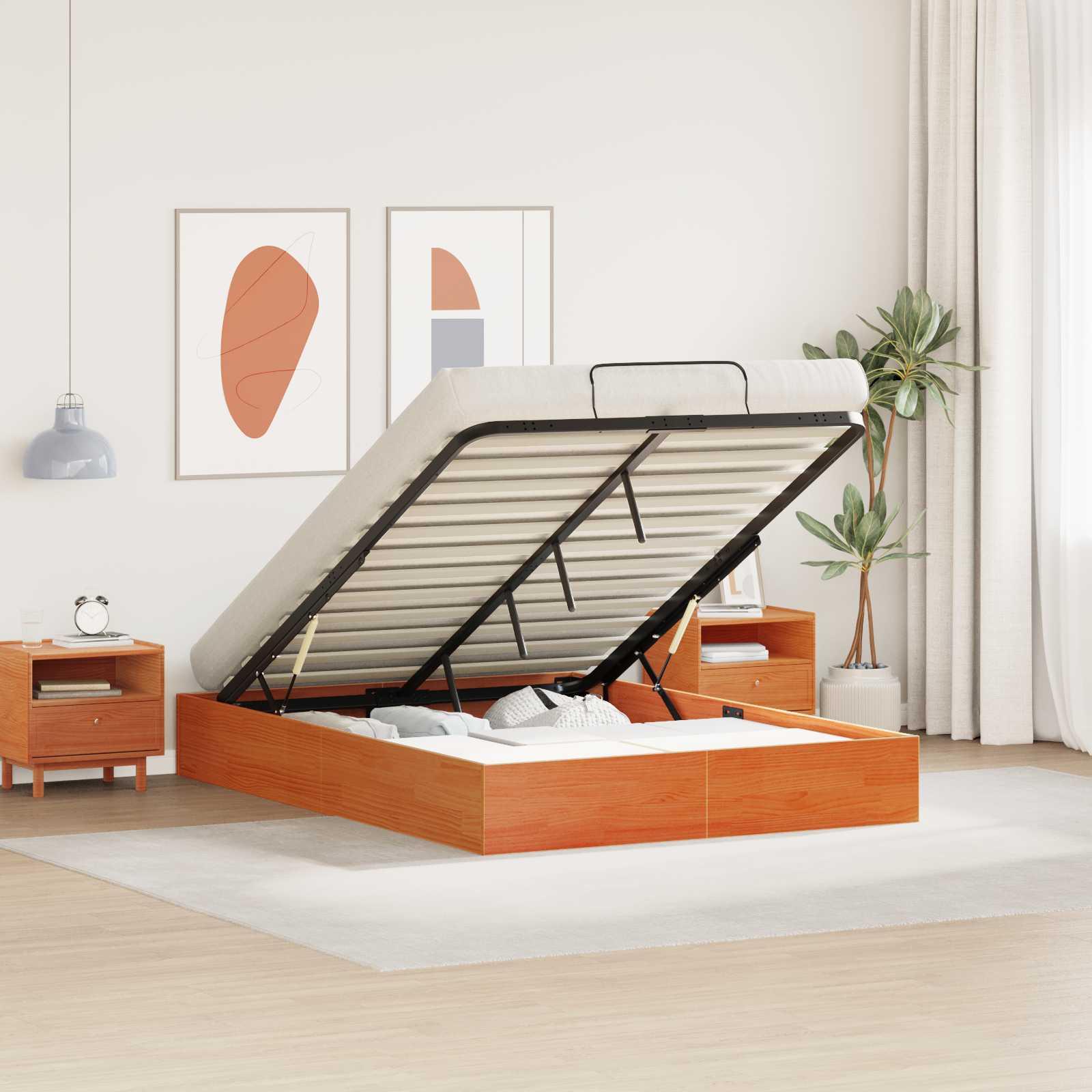 vidaXL Otmansengestel med opbevaring VoksBrun 140 x 190 cm