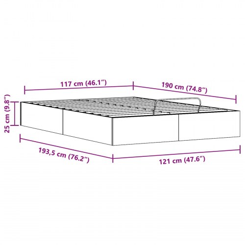 Otmansengestel med opbevaring Naturfarvet 120 x 190 cm
