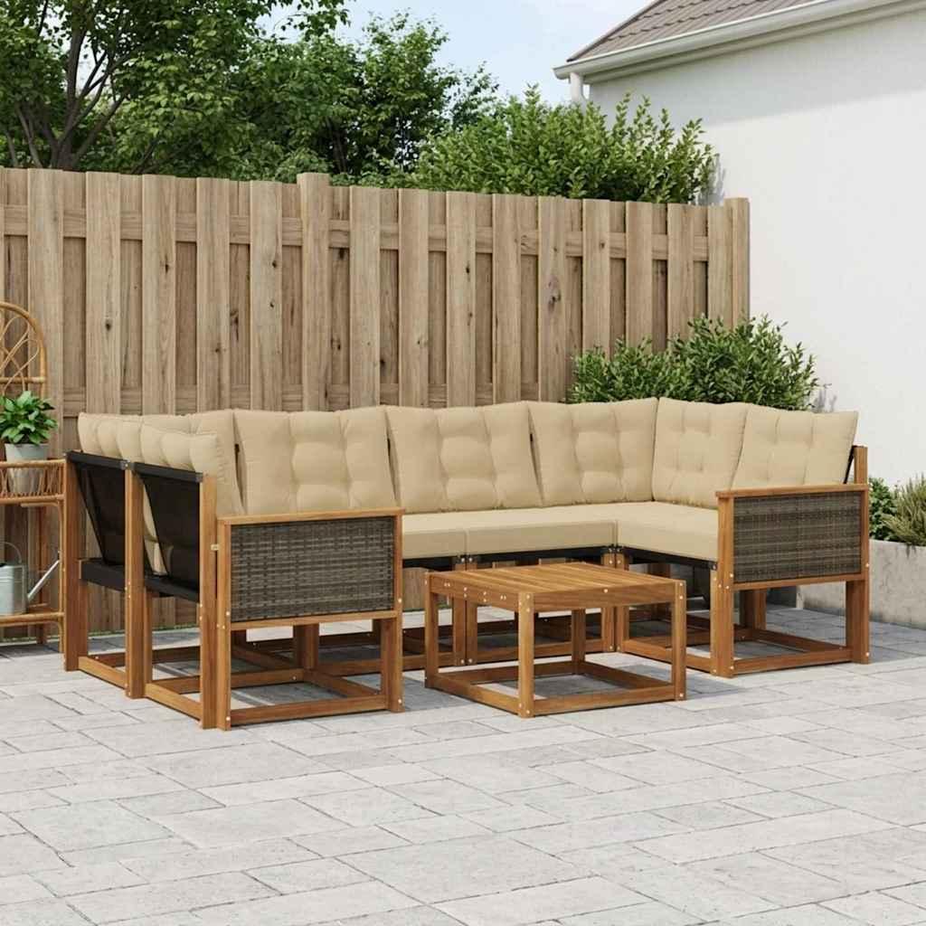 Udendørs Sofagruppe Med Pude 7 Dele - Naturlig og beige / Grå rattan