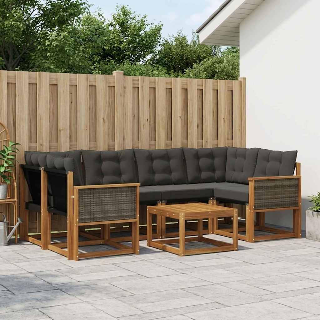 Udendørs Sofagruppe Med Pude 7 Dele - Naturfarvet og sort / Grå rattan
