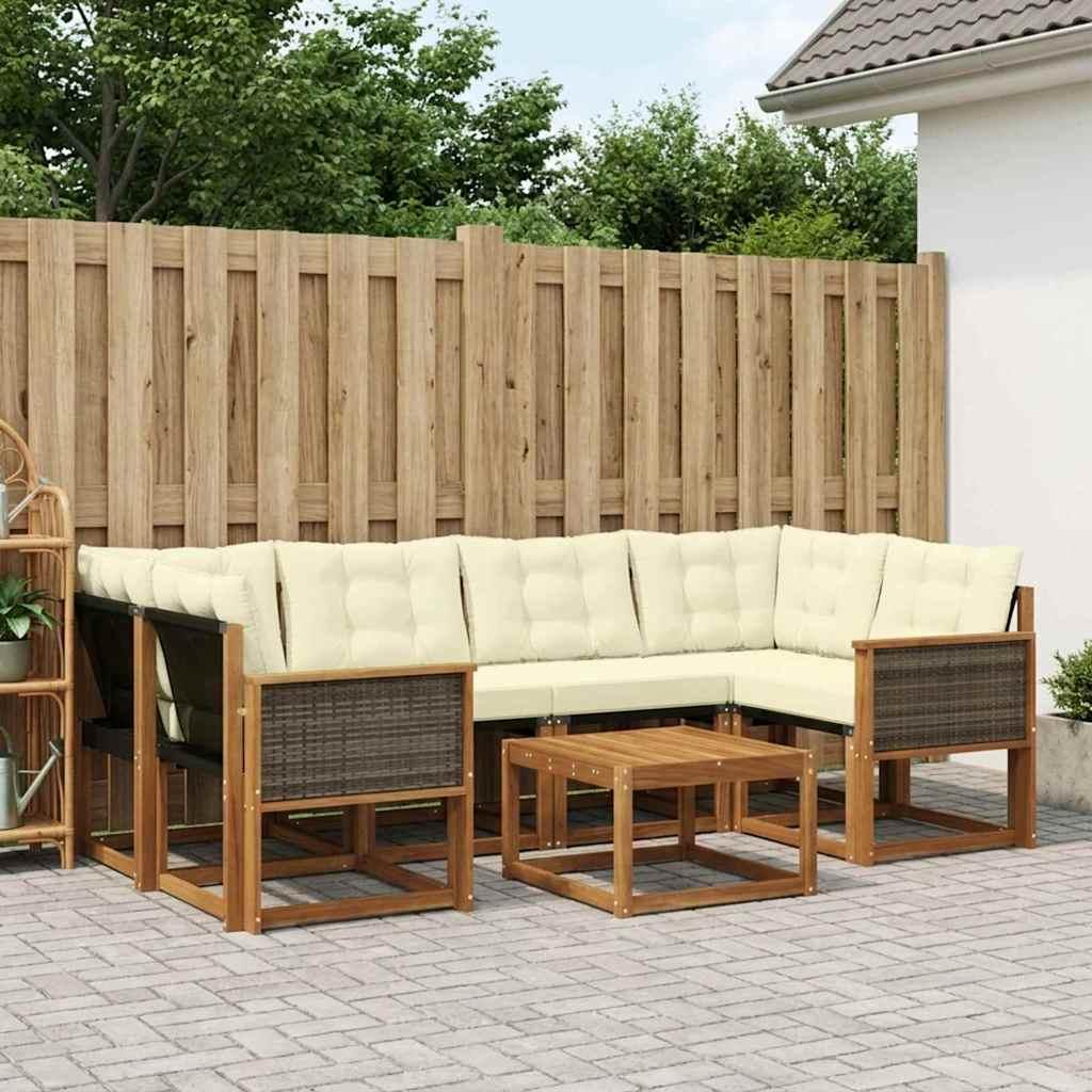 Udendørs Sofagruppe Med Pude 7 Dele - Natur og cremefarvet / Grå rattan