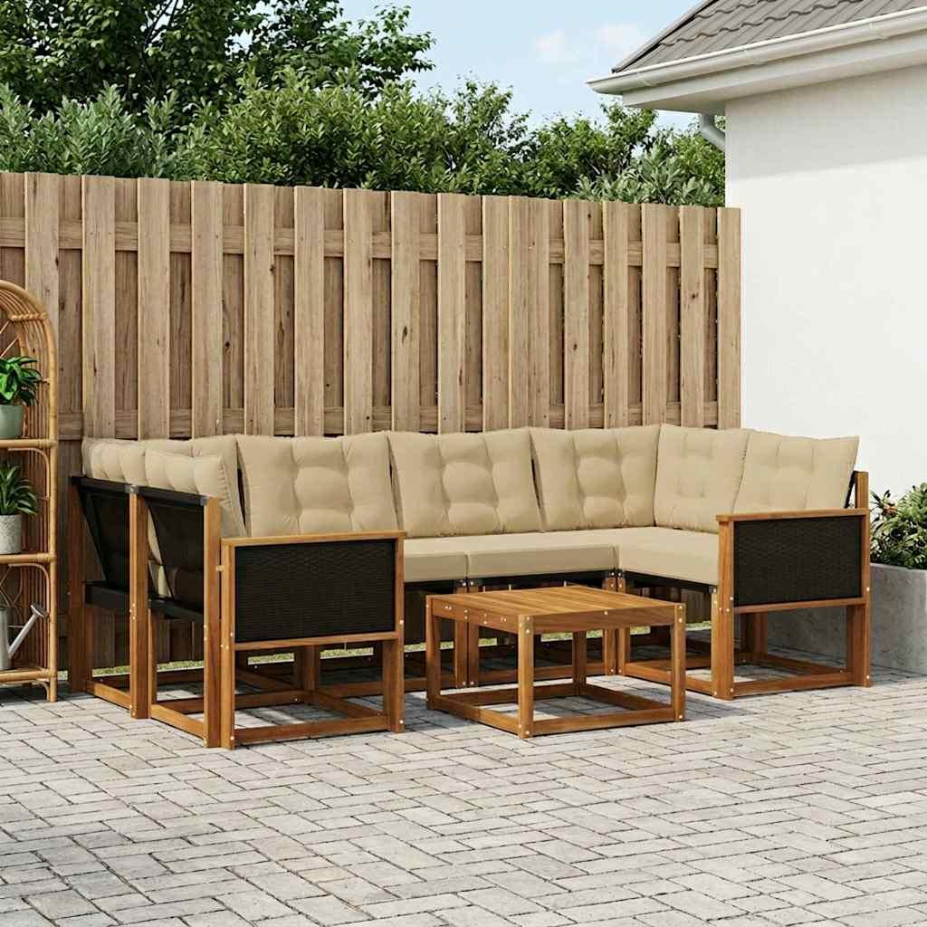 Udendørs Sofagruppe Med Pude 7 Dele - Naturlig og beige / Sort rattan