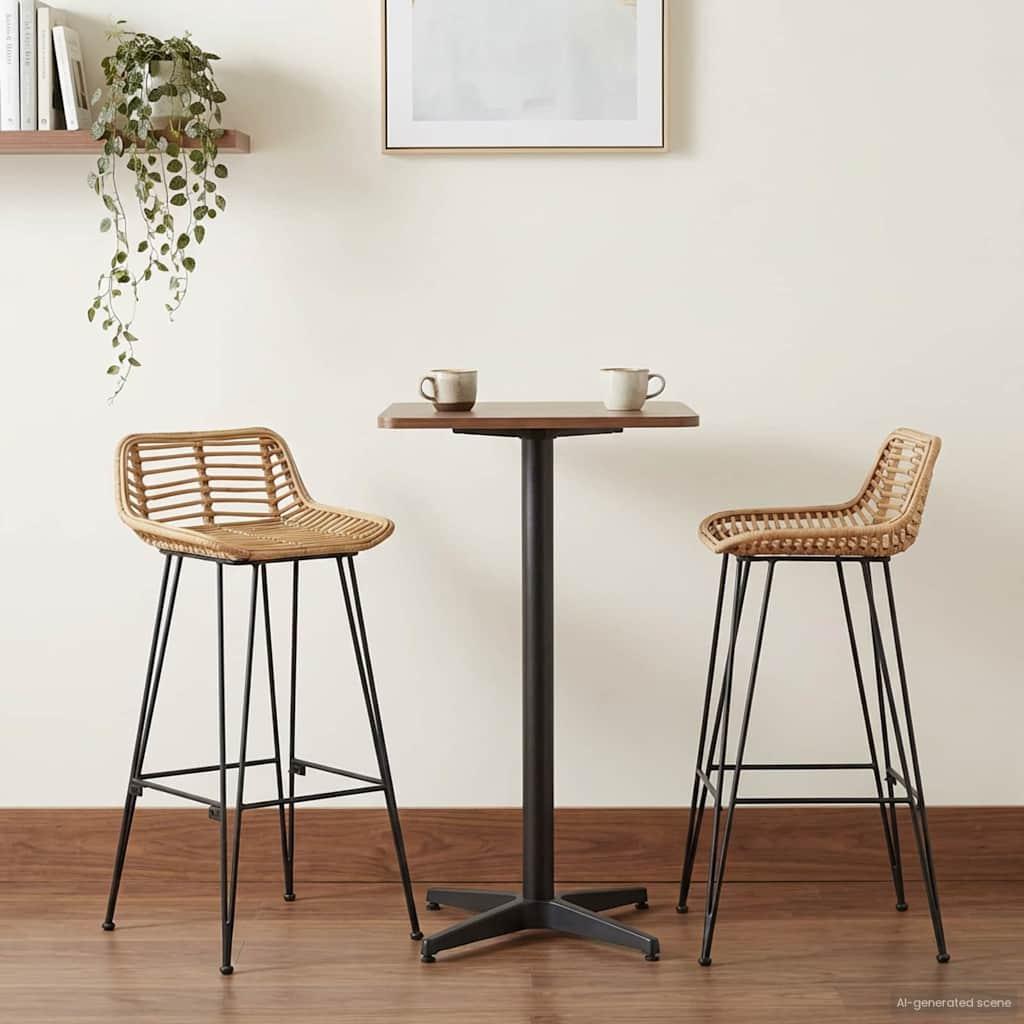 Barstol i rattan med stålben - 44 × 46 × 91 cm, sæt á 2