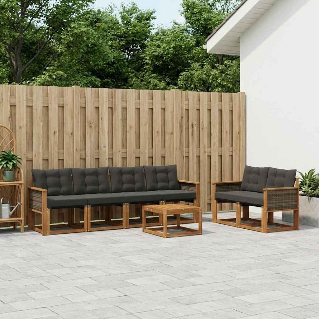Udendørs Sofagruppe Med Pude 7 Dele - Naturfarvet og sort / Grå rattan