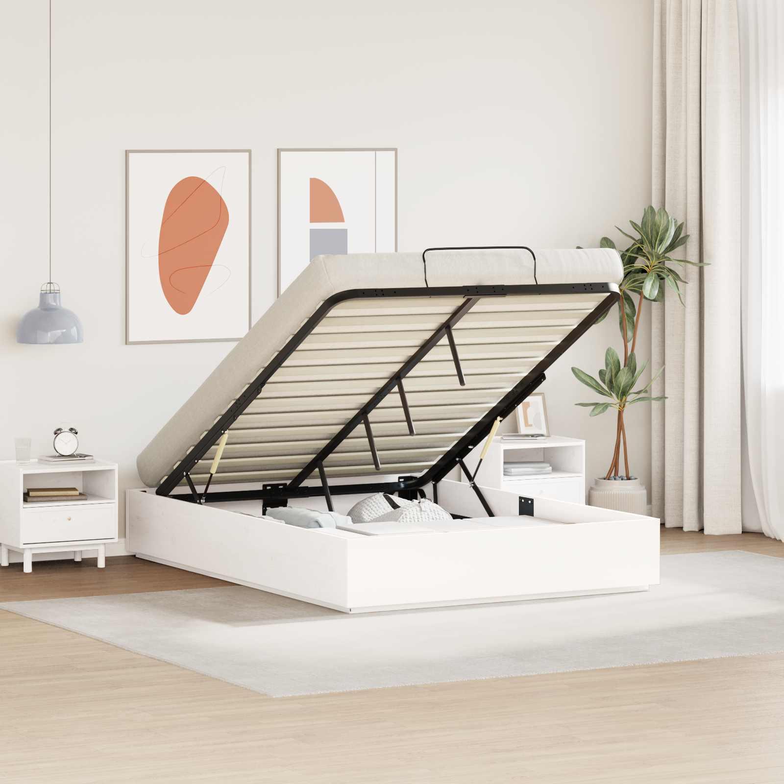 Ottoman Sengestel Hvid 150 x 200 cm Massivt fyrretræ