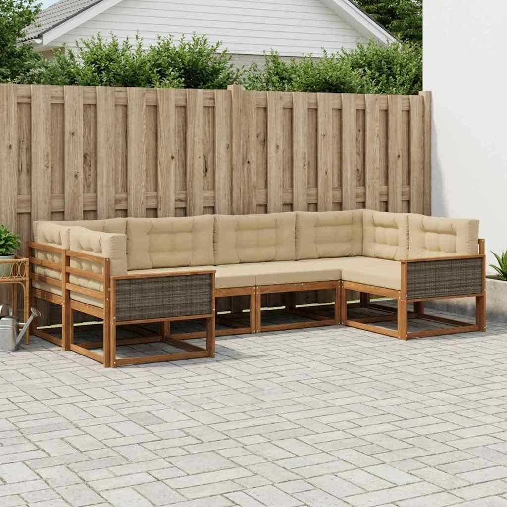 Udendørs Sofagruppe Med Pude 6 Dele - Naturlig og beige / Grå rattan