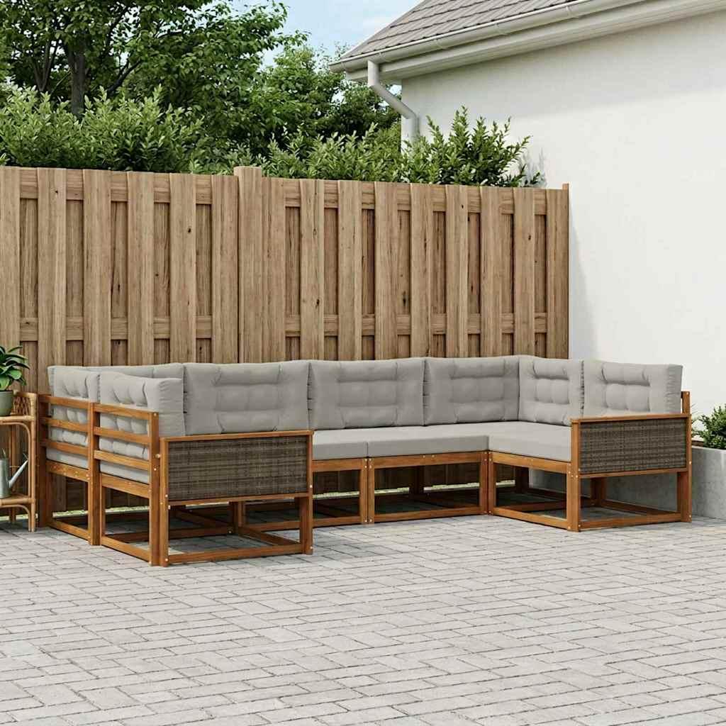 Udendørs Sofagruppe Med Pude 6 Dele - Naturfarvet og lysegrå / Grå rattan