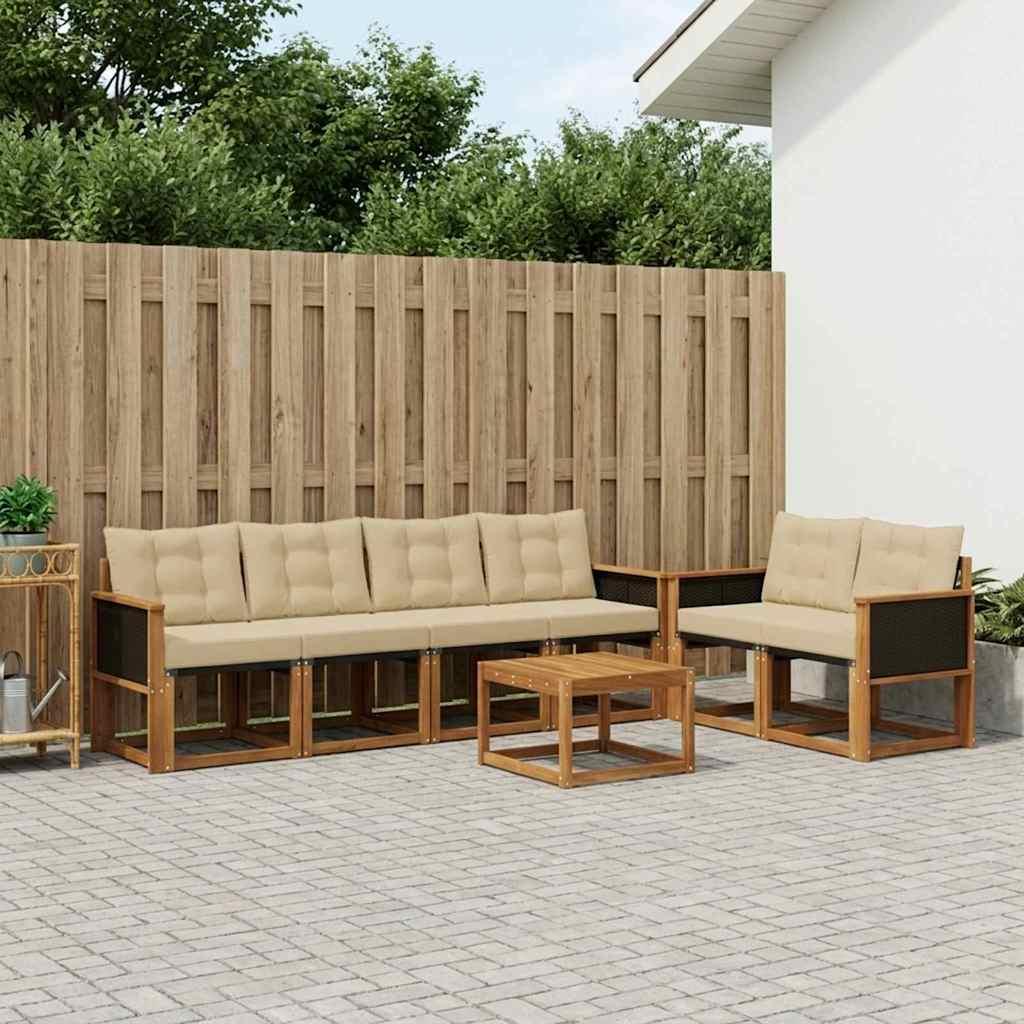 Udendørs Sofagruppe Med Pude 7 Dele - Naturlig og beige / Sort rattan
