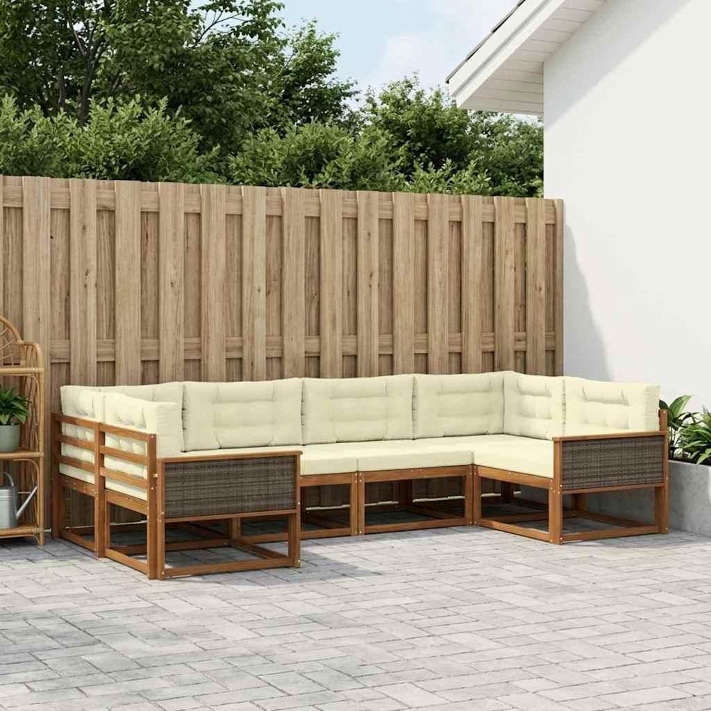 Udendørs Sofagruppe Med Pude 6 Dele - Natur og cremefarvet / Grå rattan