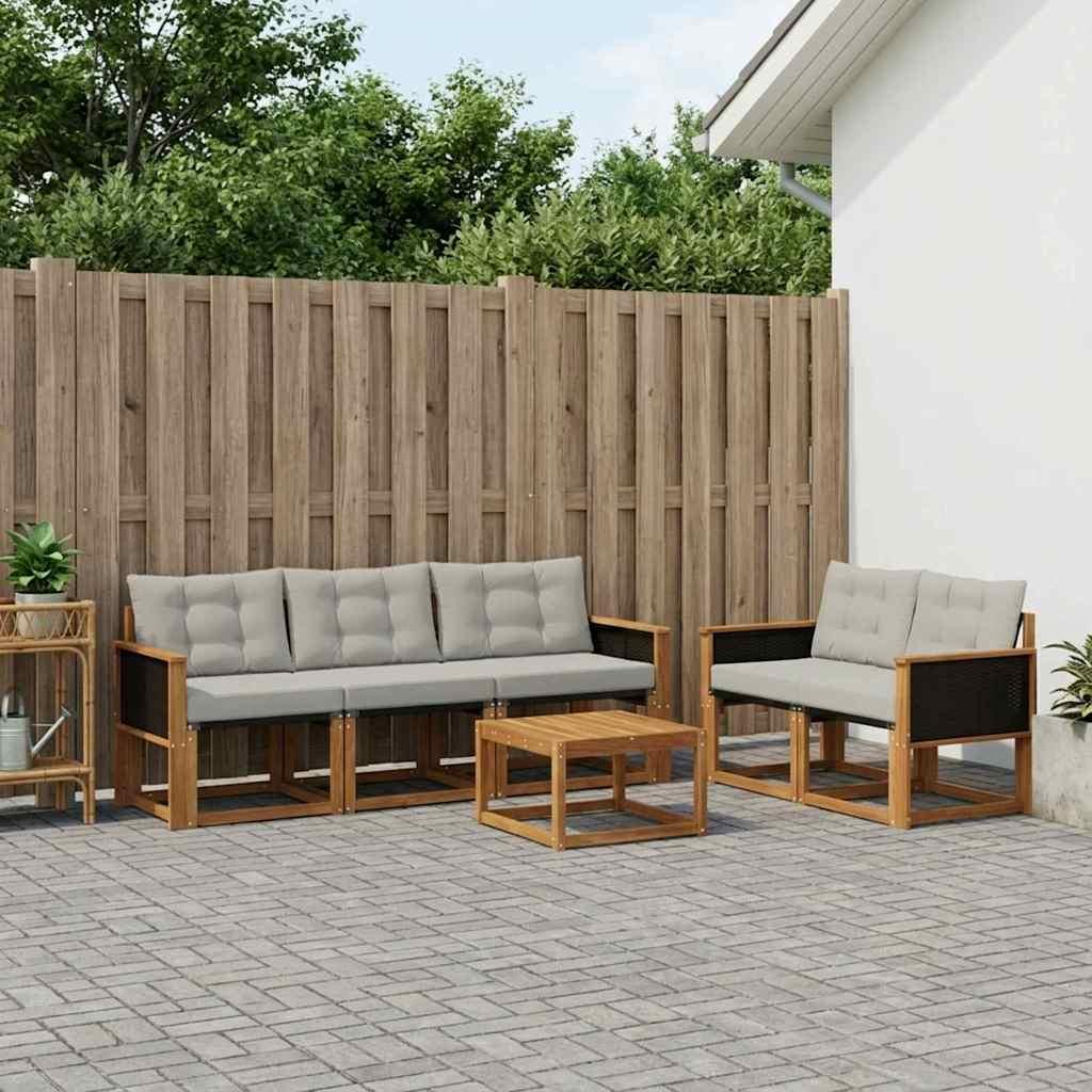 Udendørs Sofagruppe Med Pude 7 Dele - Naturfarvet og lysegrå / Sort rattan