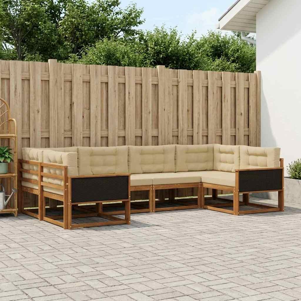 Udendørs Sofagruppe Med Pude 6 Dele - Naturlig og beige / Sort rattan