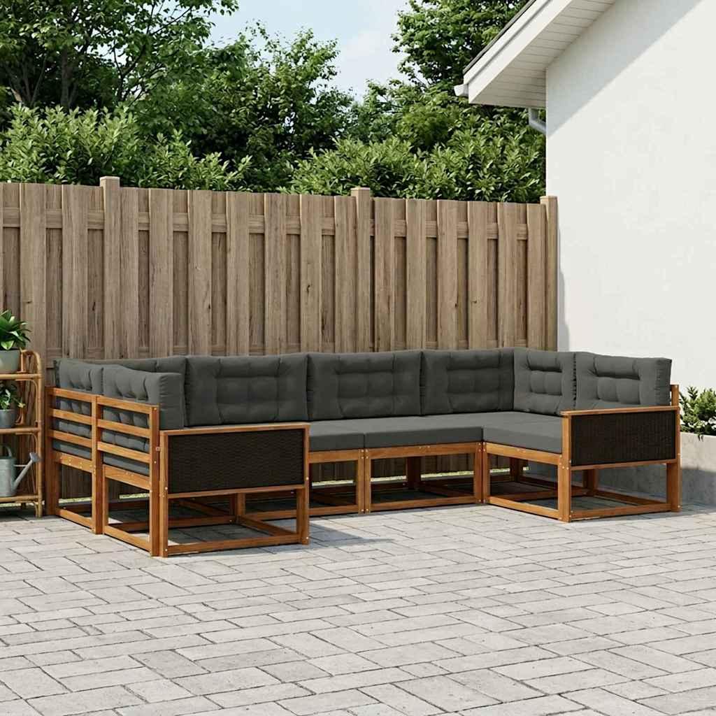 Udendørs Sofagruppe Med Pude 6 Dele - Naturlig og antracit / Sort rattan