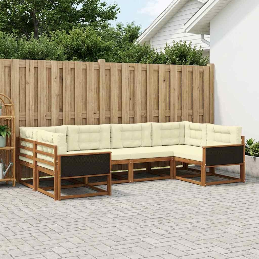 Udendørs Sofagruppe Med Pude 6 Dele - Natur og cremefarvet / Sort rattan