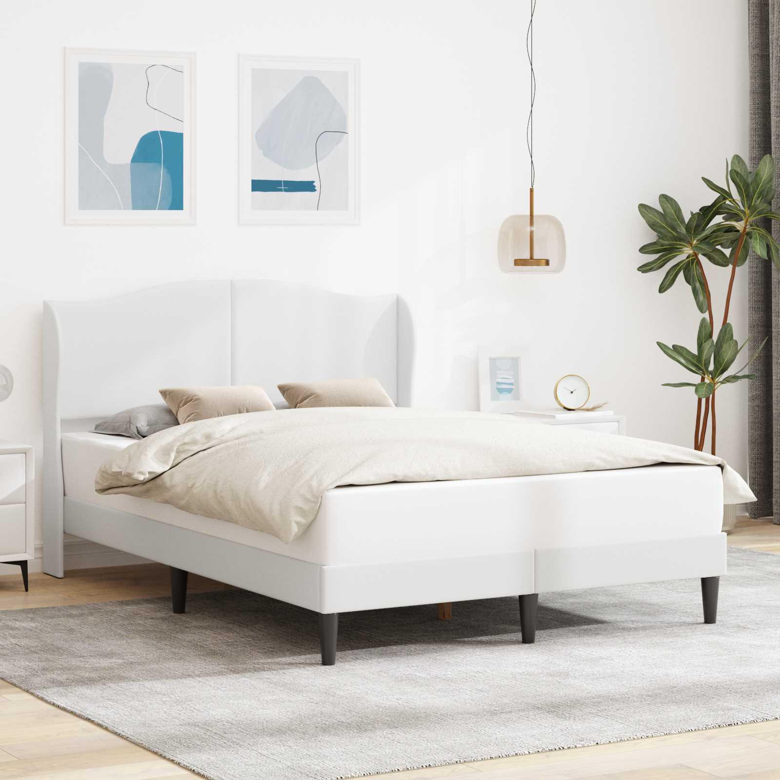 Sengestel med hovedgærde Hvid 120 x 190 cm Kunstlæder