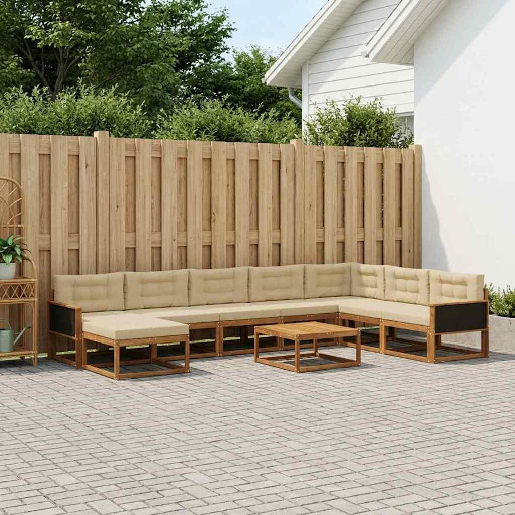Udendørs sofagruppe i akacietræ med puder, 9 dele - naturlig/beige