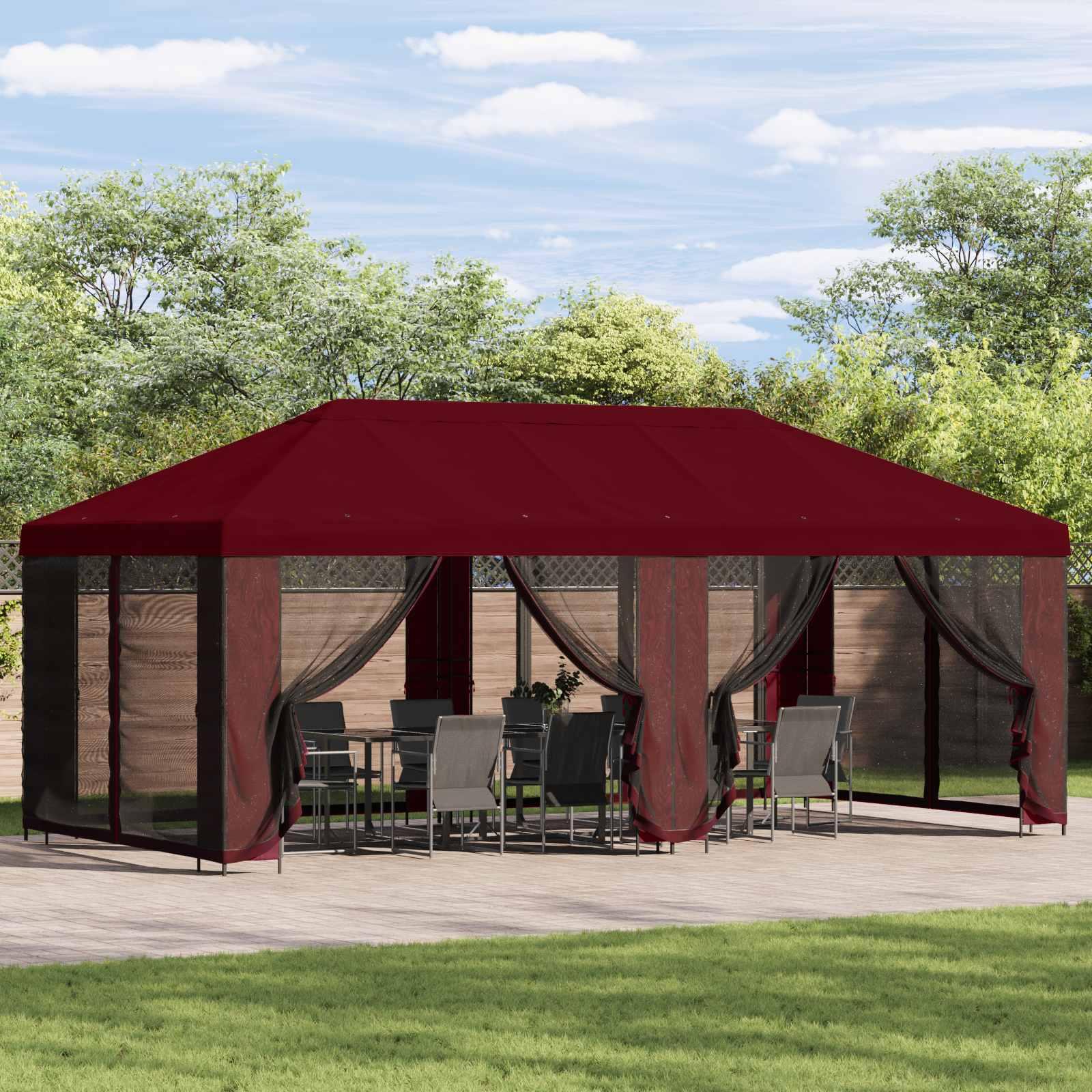 Pavillon med sidetapper 6 x 3 m Bordeaux Polyester og Stål 190