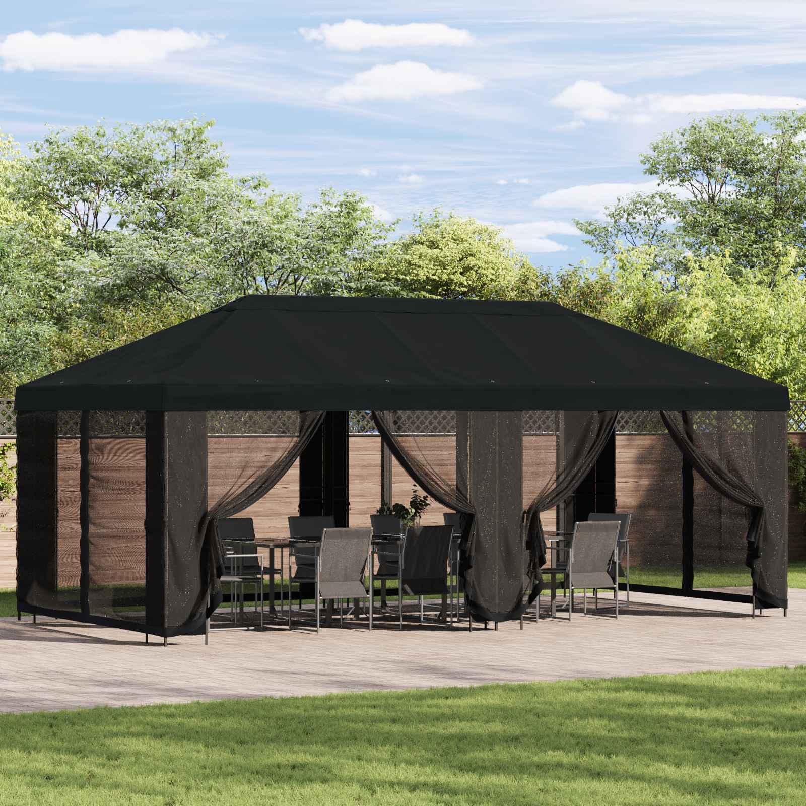 Pavillon med sidetapper 6 x 3 m Sort Polyester og Stål 190