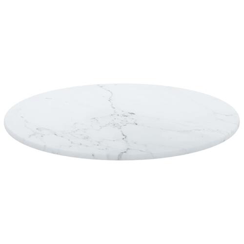Bordplade Ø30x0,8 cm hærdet glas med marmordesign hvid
