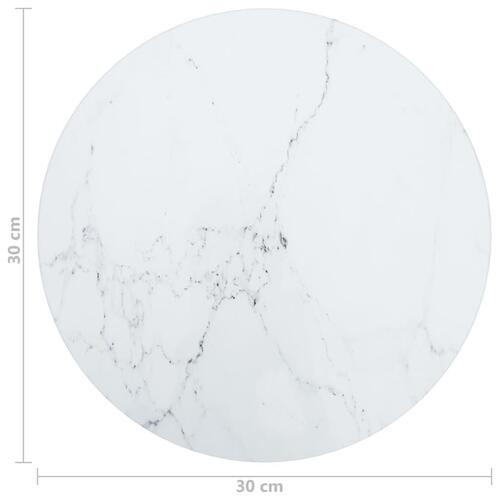 Bordplade Ø30x0,8 cm hærdet glas med marmordesign hvid