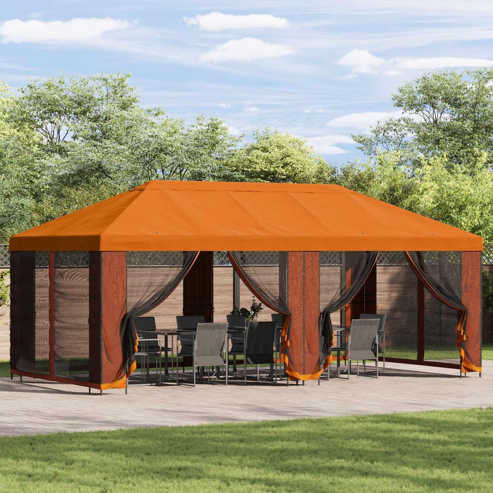 Pavillon med sidetapper 6 x 3 m Orange Polyester og Stål 190