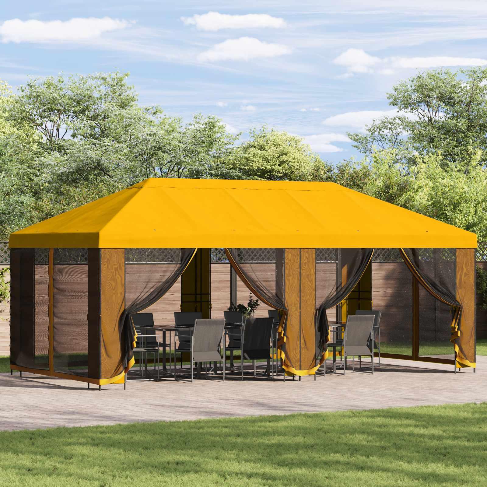 Pavillon med sidetapper 6 x 3 m Gul Polyester og Stål 190