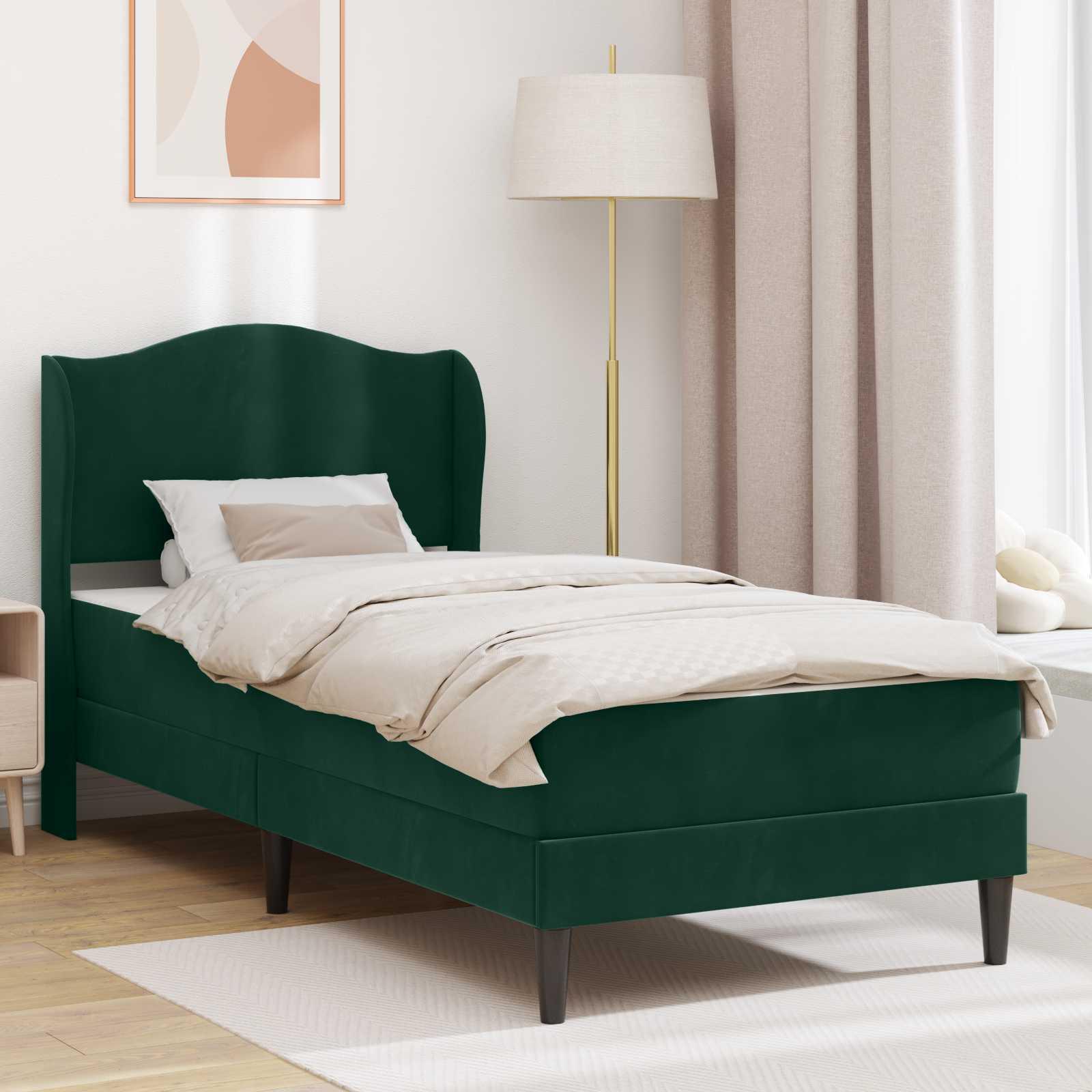 Sengestel med hovedgærde 2 stk Mørkegrøn 90 x 190 cm Fløjl