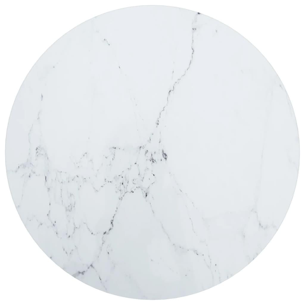 Bordplade Ø50x0,8 cm hærdet glas med marmordesign hvid