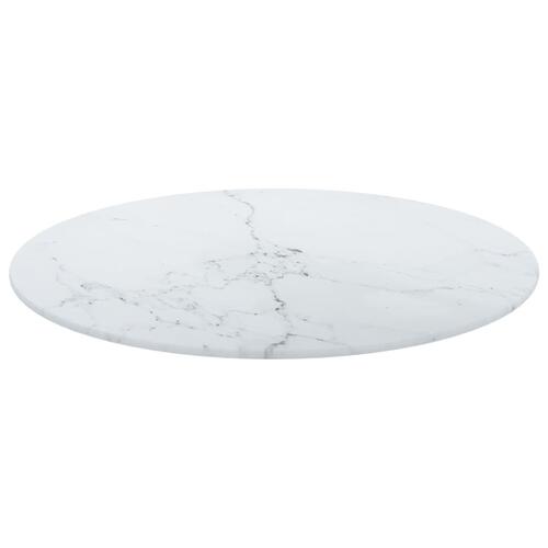 Bordplade Ø50x0,8 cm hærdet glas med marmordesign hvid