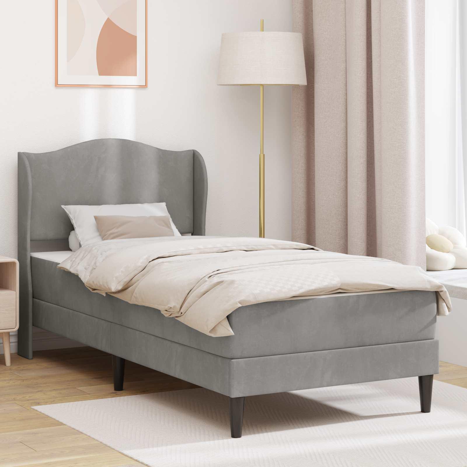 Sengestel med hovedgærde 2 stk Lysegrå 90 x 190 cm Fløjl