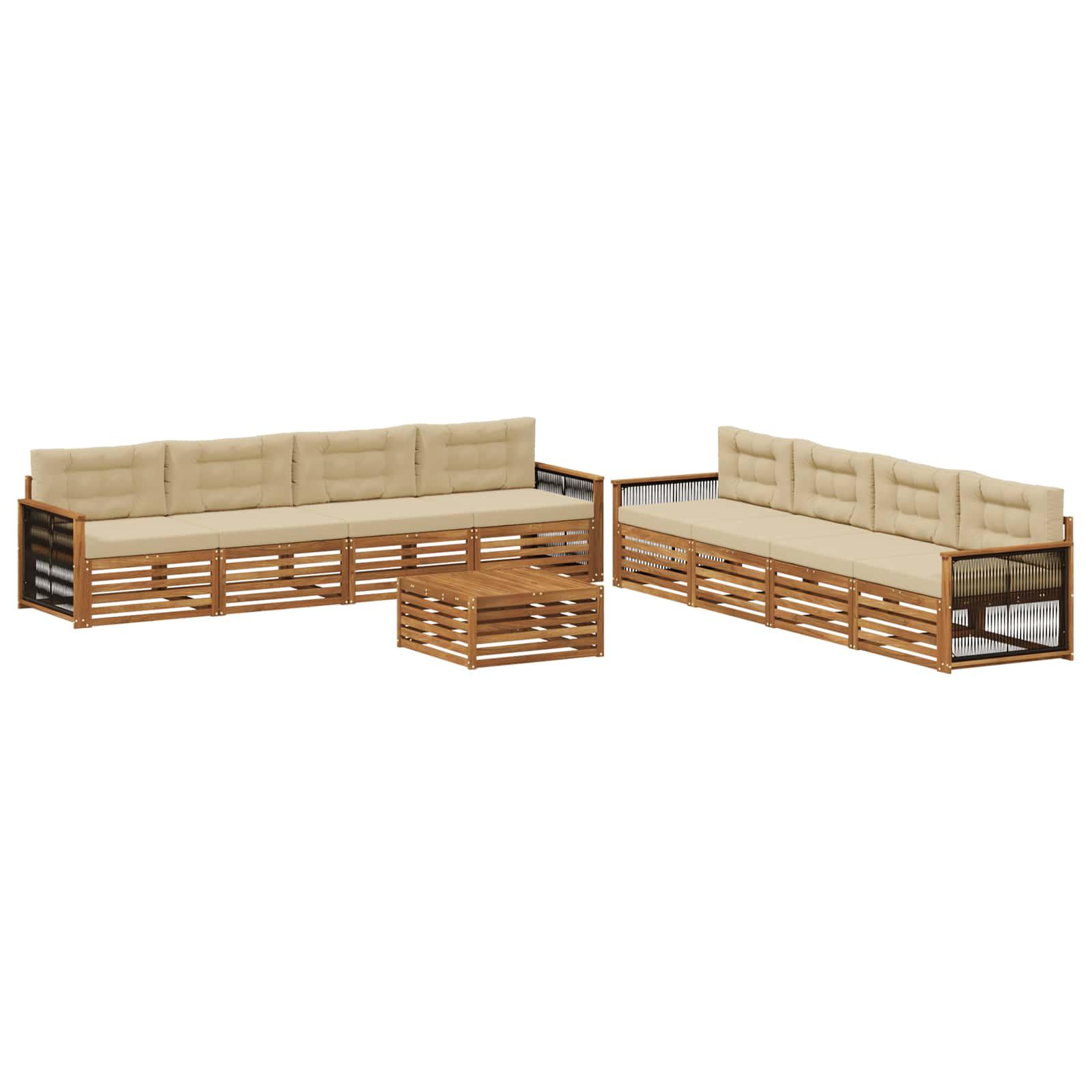 Udendørs sofagruppe i akacietræ - 9 dele, naturlig/beige