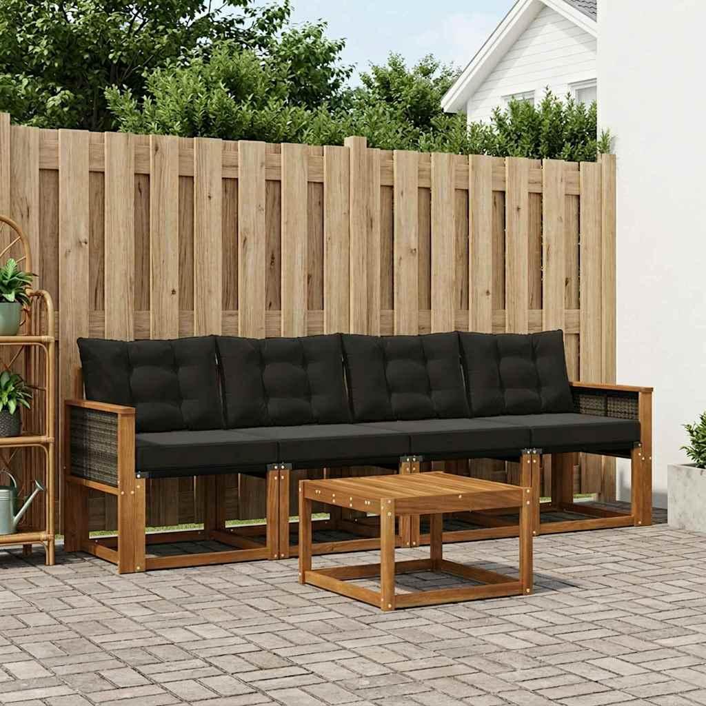 Udendørs Sofagruppe Med Pude 5 Dele - Naturfarvet og sort / Grå rattan