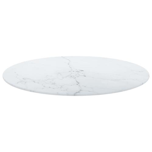 Bordplade Ø60x0,8 cm hærdet glas med marmordesign hvid