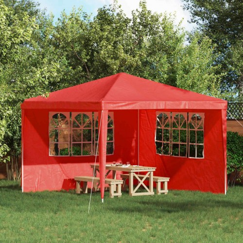 Festasidevægge 2 stk - 300 × 195 cm - rød PE med vinduer