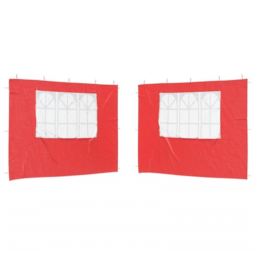Festasidevægge 2 stk - 300 × 195 cm - rød PE med vinduer