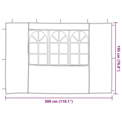 Festasidevægge 2 stk - 300 × 195 cm - rød PE med vinduer