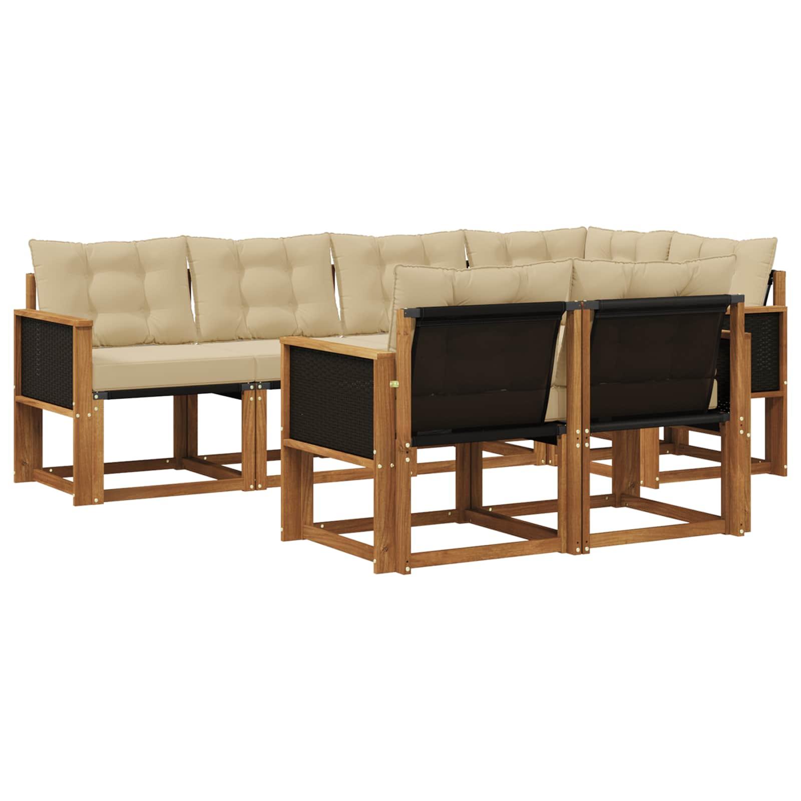 Udendørs Sofagruppe Med Pude 7 Dele - Naturlig og beige / Sort rattan
