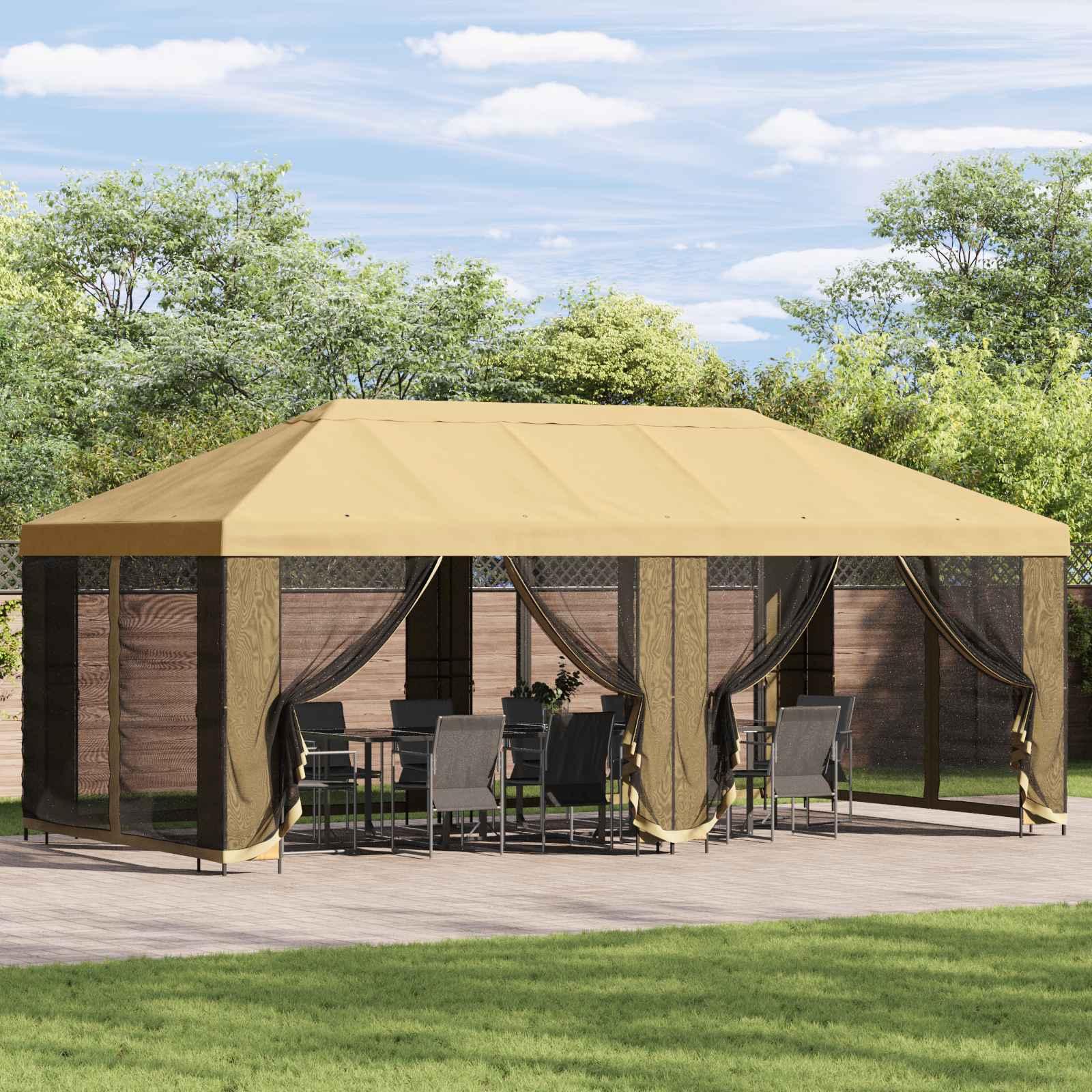Pavillon med sidetapper 6 x 3 m Cremefarvet Polyester og Stål