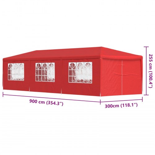 Festtelt 900 × 300 × 255 cm - rød PE med stålramme, foldbart