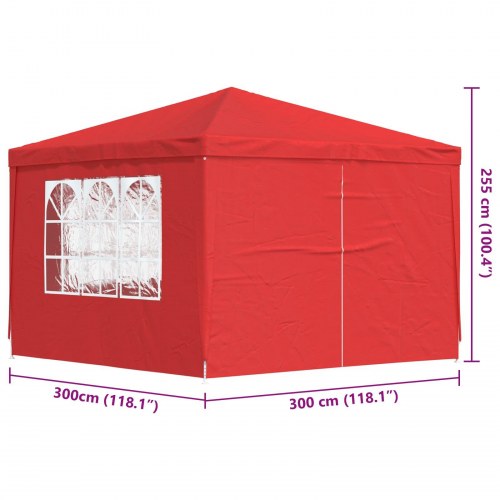 Party telt 300 × 300 × 255 cm - rød PE med stålramme